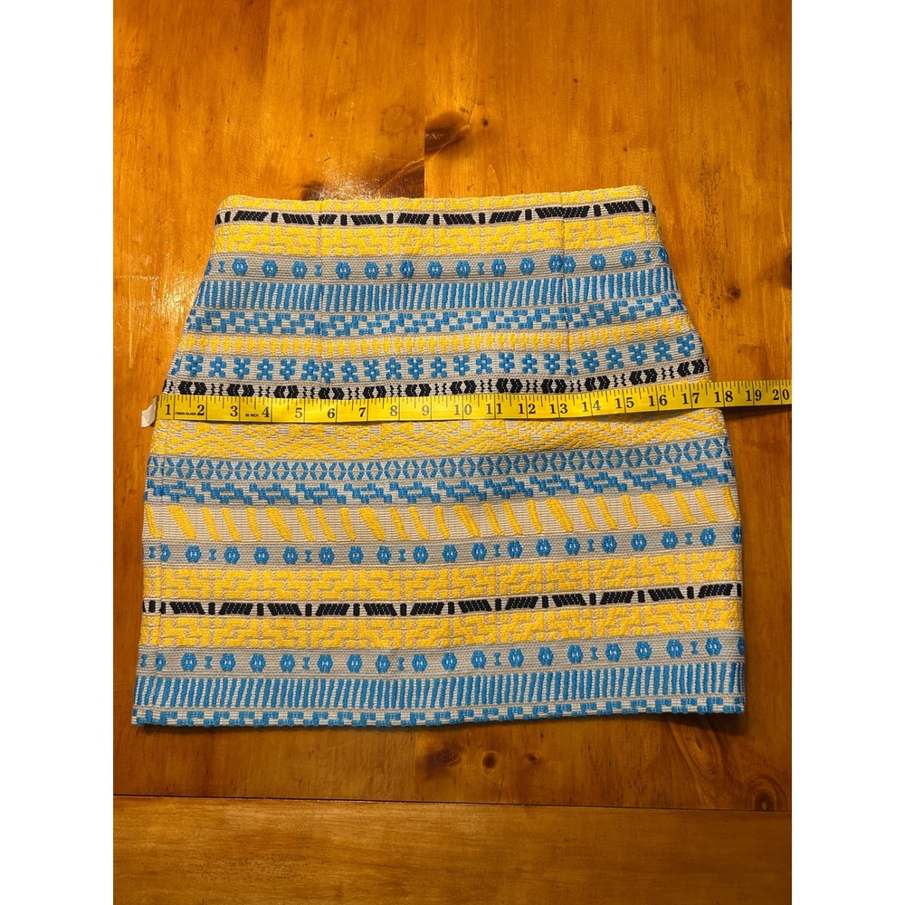 Zara Woman Yellow Blue Geometric Jacquard Mini Skirt Size S Tapestry A-Line - Picture 5 of 12